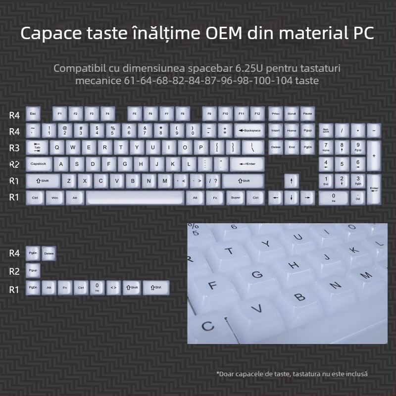 Capac cu bilă din marmură albă OEM, complet transparent, Wooting, roșu, transparent, pentru tastatură mecanică 61 75 98