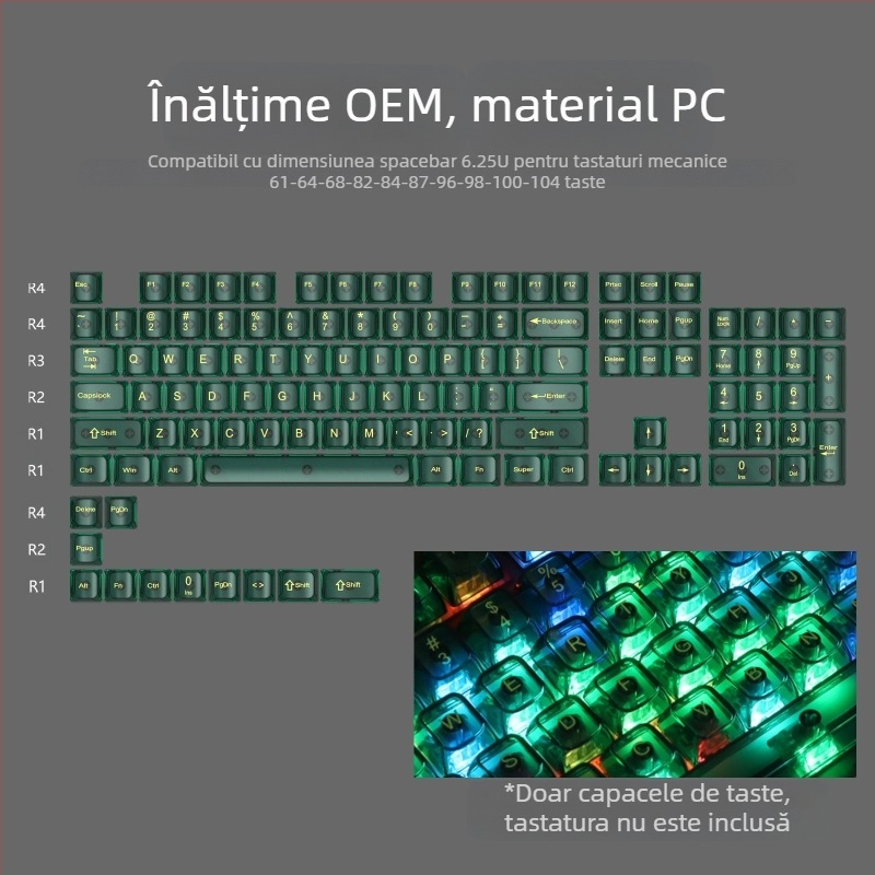 Capac cu bilă din marmură albă OEM, complet transparent, Wooting, roșu, transparent, pentru tastatură mecanică 61 75 98