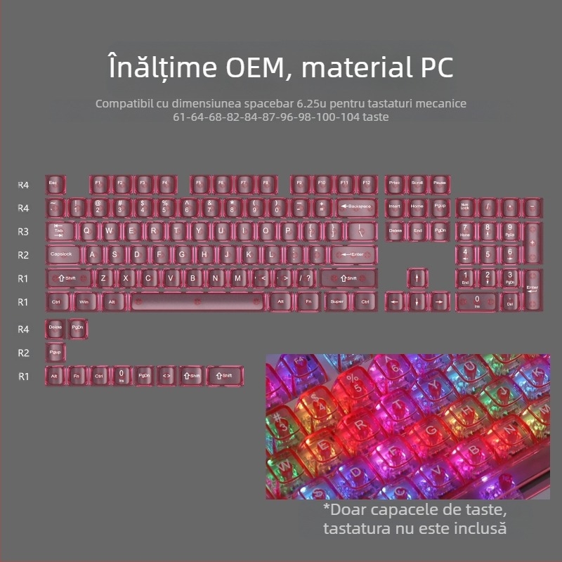 Capac cu bilă din marmură albă OEM, complet transparent, Wooting, roșu, transparent, pentru tastatură mecanică 61 75 98
