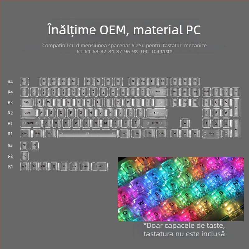 Capac cu bilă din marmură albă OEM, complet transparent, Wooting, roșu, transparent, pentru tastatură mecanică 61 75 98