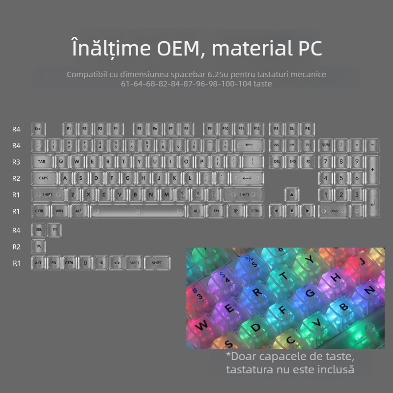 Capac cu bilă din marmură albă OEM, complet transparent, Wooting, roșu, transparent, pentru tastatură mecanică 61 75 98