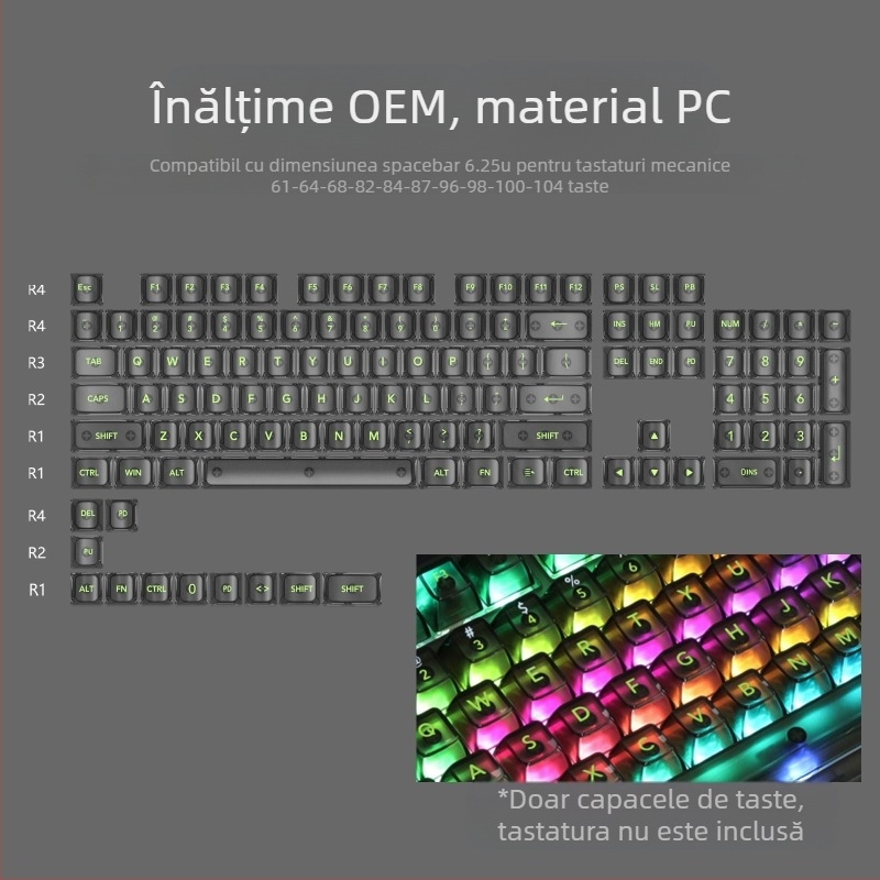 Capac cu bilă din marmură albă OEM, complet transparent, Wooting, roșu, transparent, pentru tastatură mecanică 61 75 98