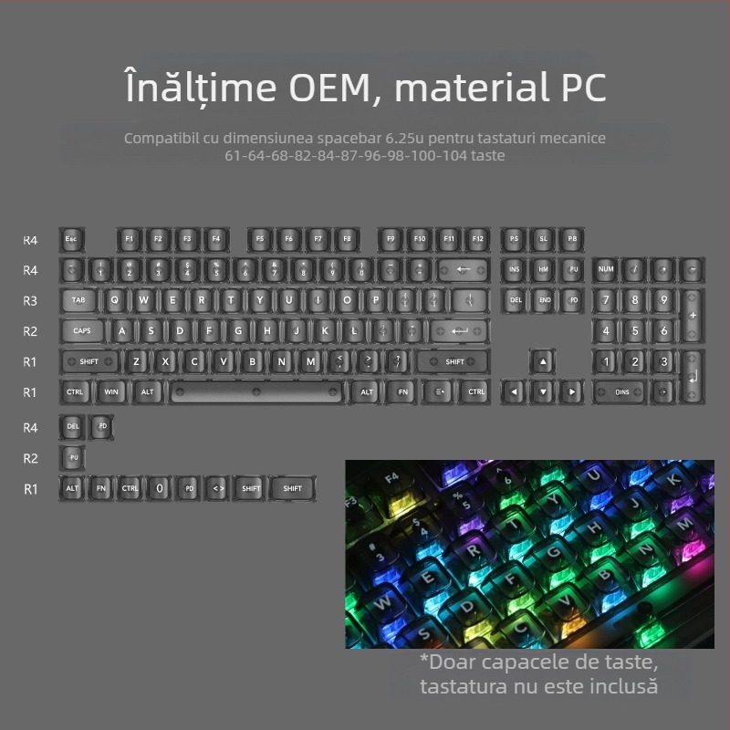 Capac cu bilă din marmură albă OEM, complet transparent, Wooting, roșu, transparent, pentru tastatură mecanică 61 75 98