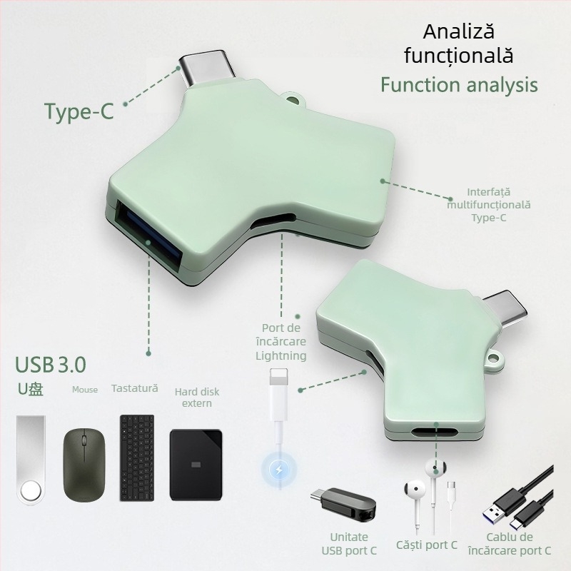 Potrivit pentru adaptorul de telefon mobil Apple, adaptor de încărcare tip C la USB Two-In-One Pd15W, adaptor de transmisie a datelor