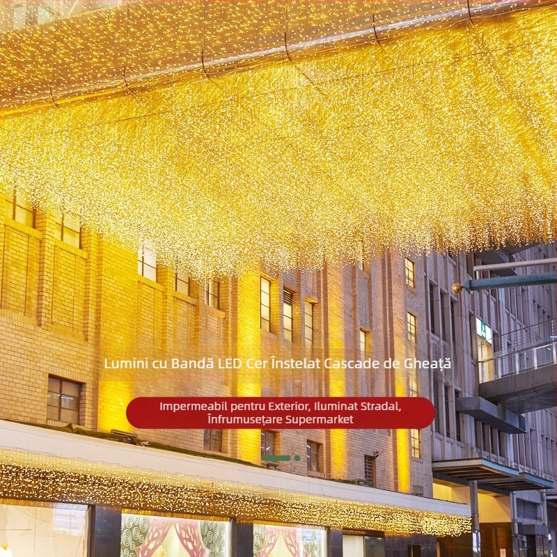 Lumini de cascadă pentru celebrități pe internet, lumini intermitente, șir de lumini, perdea impermeabilă în aer liber, curte, fațadă, decorare, atmosferă, benzi de gheață, lumini