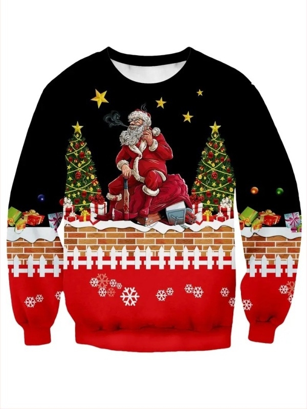 Hanorac bărbătesc cu guler rotund, cu umeri lați, all-match, model 2025, model la modă, model Santa Series, imprimare digitală 3D