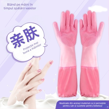 Mănuși de baie din silicon pentru animale de companie, mănuși de spălat vase anti-mușcături, mănuși de curățenie pentru bucătărie, impermeabile, din catifea extinsă, pentru femei