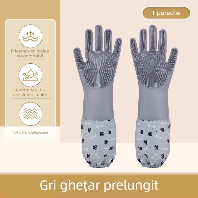Mănuși de baie din silicon pentru animale de companie, mănuși de spălat vase anti-mușcături, mănuși de curățenie pentru bucătărie, impermeabile, din catifea extinsă, pentru femei
