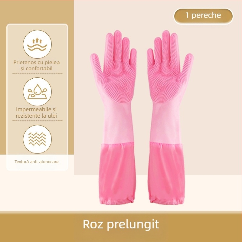 Mănuși de baie din silicon pentru animale de companie, mănuși de spălat vase anti-mușcături, mănuși de curățenie pentru bucătărie, impermeabile, din catifea extinsă, pentru femei