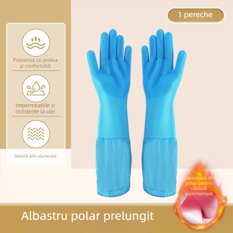 Mănuși de baie din silicon pentru animale de companie, mănuși de spălat vase anti-mușcături, mănuși de curățenie pentru bucătărie, impermeabile, din catifea extinsă, pentru femei
