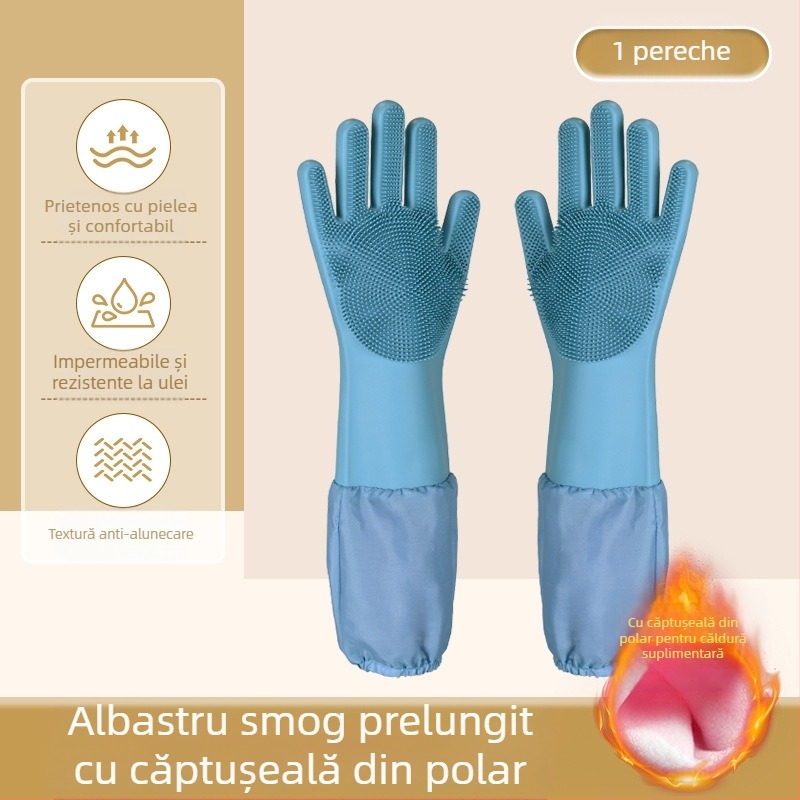 Mănuși de baie din silicon pentru animale de companie, mănuși de spălat vase anti-mușcături, mănuși de curățenie pentru bucătărie, impermeabile, din catifea extinsă, pentru femei