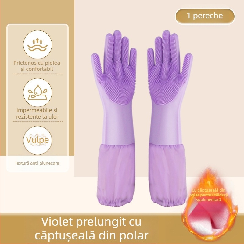 Mănuși de baie din silicon pentru animale de companie, mănuși de spălat vase anti-mușcături, mănuși de curățenie pentru bucătărie, impermeabile, din catifea extinsă, pentru femei