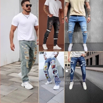 Shein comerț exterior transfrontalier Europa și Statele Unite blugi noi pentru bărbați, casual, slim fit, pantaloni rupți pentru bărbați, en-gros
