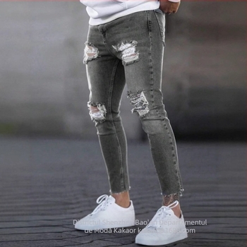 Shein comerț exterior transfrontalier Europa și Statele Unite blugi noi pentru bărbați, casual, slim fit, pantaloni rupți pentru bărbați, en-gros