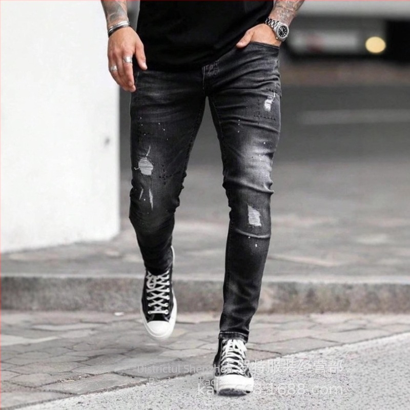 Shein comerț exterior transfrontalier Europa și Statele Unite blugi noi pentru bărbați, casual, slim fit, pantaloni rupți pentru bărbați, en-gros