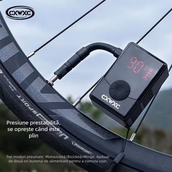 Pompă de aer electrică Cxwxc pentru biciclete de munte, pompă de umflare cu afișaj digital portabil de înaltă presiune