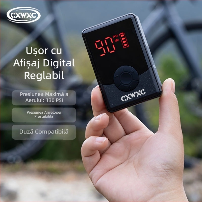 Pompă de aer electrică Cxwxc pentru biciclete de munte, pompă de umflare cu afișaj digital portabil de înaltă presiune