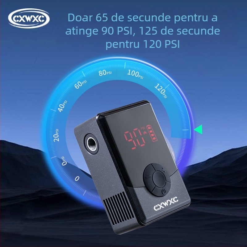 Pompă de aer electrică Cxwxc pentru biciclete de munte, pompă de umflare cu afișaj digital portabil de înaltă presiune