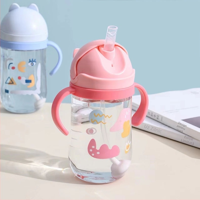 Yi Tong 2642 Ventuză pentru copii cu pisică de desene animate 350ml Curea de plastic pentru pahar de grădiniță pentru copii