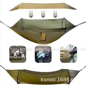 Hamac nou trei-în-unu, dublu anti-răsturnare, automat, cu balansare rapidă, plasă anti-țânțari, copertină de camping