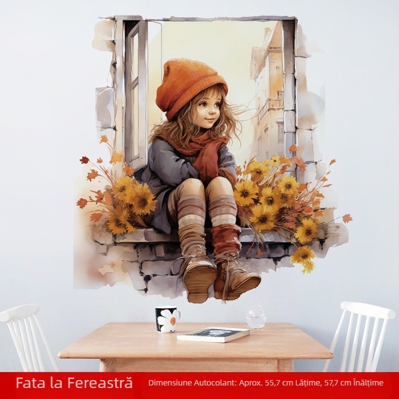 CH66006 fereastră fetiță 3D stereoscopic living dormitor fundal perete coridor verandă fundal autocolante decorative