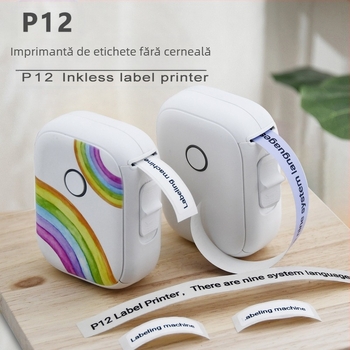 Imprimantă de etichete pentru acasă P12, mașină de etichetat termic cu hârtie continuă, autoadezivă, imprimantă mini portabilă portabilă