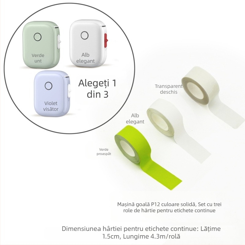 Imprimantă de etichete pentru acasă P12, mașină de etichetat termic cu hârtie continuă, autoadezivă, imprimantă mini portabilă portabilă