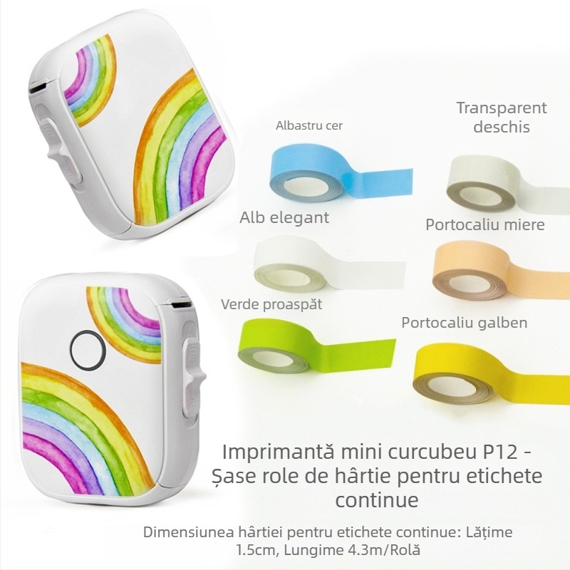 Imprimantă de etichete pentru acasă P12, mașină de etichetat termic cu hârtie continuă, autoadezivă, imprimantă mini portabilă portabilă