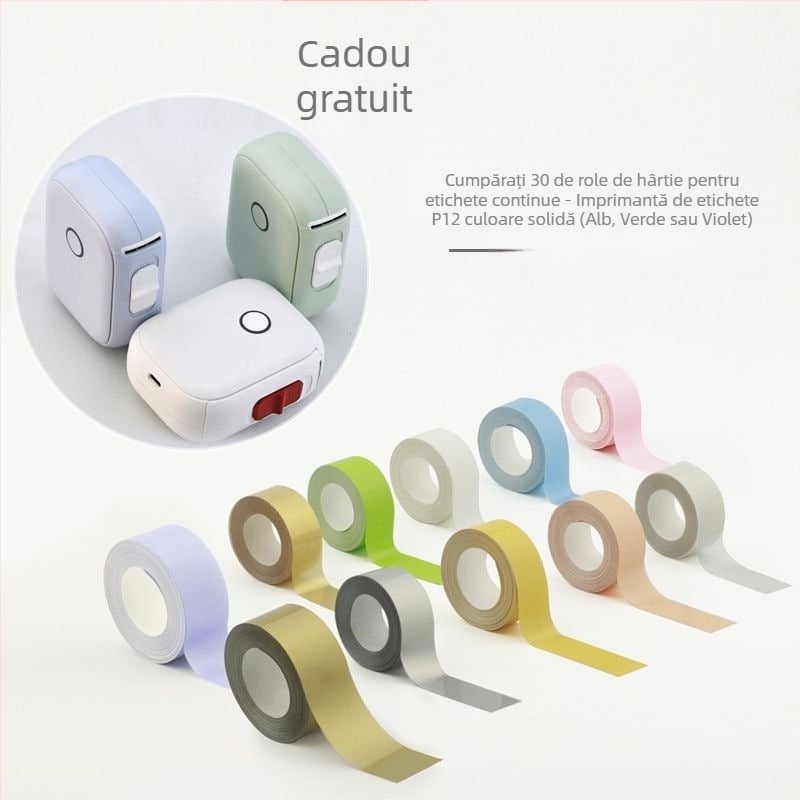 Imprimantă de etichete pentru acasă P12, mașină de etichetat termic cu hârtie continuă, autoadezivă, imprimantă mini portabilă portabilă