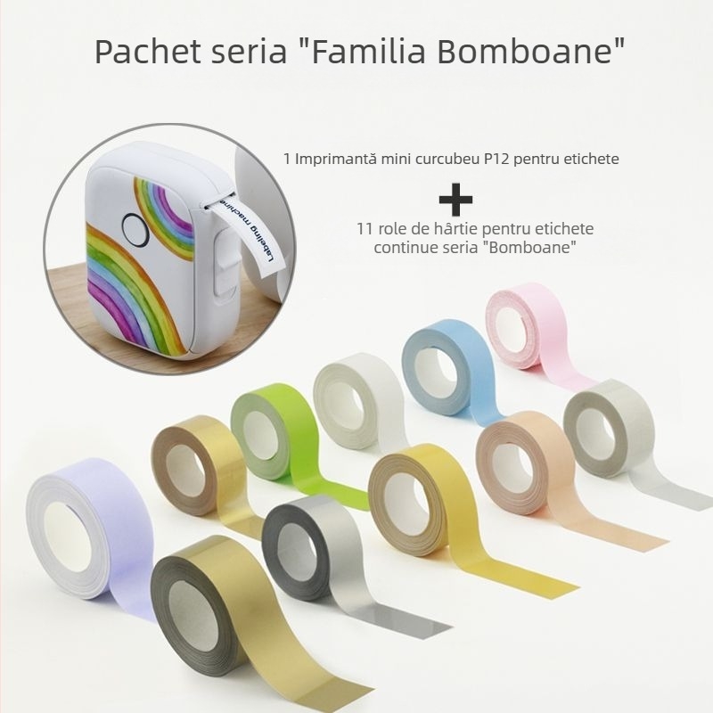 Imprimantă de etichete pentru acasă P12, mașină de etichetat termic cu hârtie continuă, autoadezivă, imprimantă mini portabilă portabilă