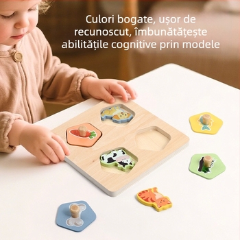 Jucării creative din lemn pentru copii, puzzle cu animale, educație timpurie pentru bebeluși, lanț alimentar, puzzle cognitiv, știință și educație, blocuri de construcție, placa de puzzle