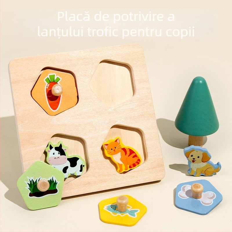 Jucării creative din lemn pentru copii, puzzle cu animale, educație timpurie pentru bebeluși, lanț alimentar, puzzle cognitiv, știință și educație, blocuri de construcție, placa de puzzle