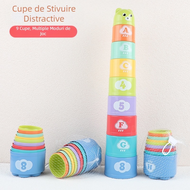 Stradă Taraba En-gros Stivuire Cupă Turn Rainbow Jucărie Educațională pentru Bebeluși Educație Timpurie Jucărie pentru Bebeluși Set de Inele pentru Copii Cupă Stivuire Muzică