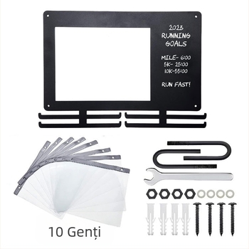 Suport metalic pentru medalii, montat pe perete, pentru maraton, alergare, suport pătrat pentru medalii, cu suport pentru numere, decorați pe perete