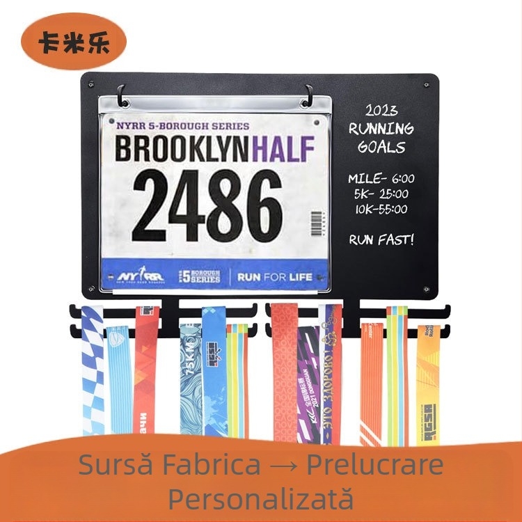 Suport metalic pentru medalii, montat pe perete, pentru maraton, alergare, suport pătrat pentru medalii, cu suport pentru numere, decorați pe perete