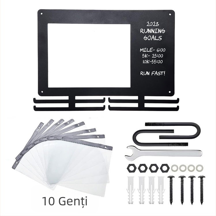 Suport metalic pentru medalii, montat pe perete, pentru maraton, alergare, suport pătrat pentru medalii, cu suport pentru numere, decorați pe perete