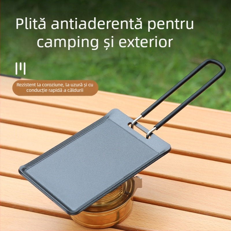 Placă de grătar antiaderentă dreptunghiulară în stil coreean, ultra-mică, pentru teppanyaki, tigaie portabilă pentru friptură de camping