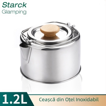 1,2 L fierbător din oțel inoxidabil, fierbător portabil pentru exterior, ceainic portabil, fierbător de camping, set de instrumente de gătit