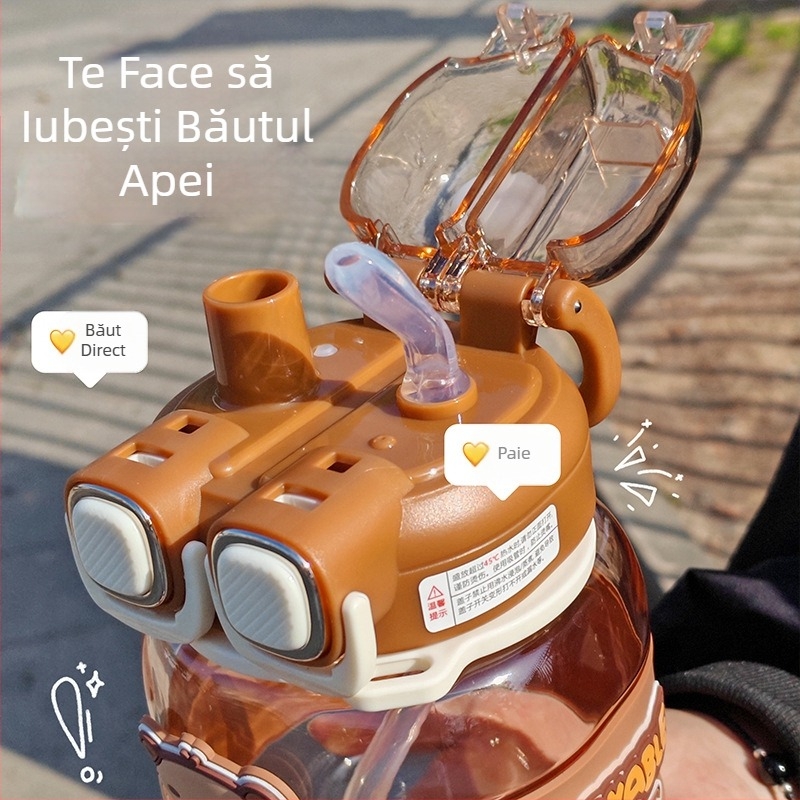 Kapibala, cană de apă cu cruce, cană dublă pentru studenți, cană de băut pentru școală, specială pentru vară, băieți și fete, portabilă, cu paie de mare capacitate