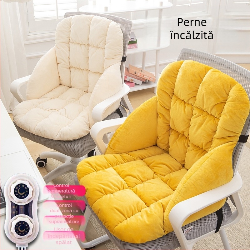 Pernă de scaun încălzită pentru birou, pernă de pluș caldă electrică încălzită, detașabilă și lavabilă, pentru studenți, spătar îngroșat, pernă de scaun integrată