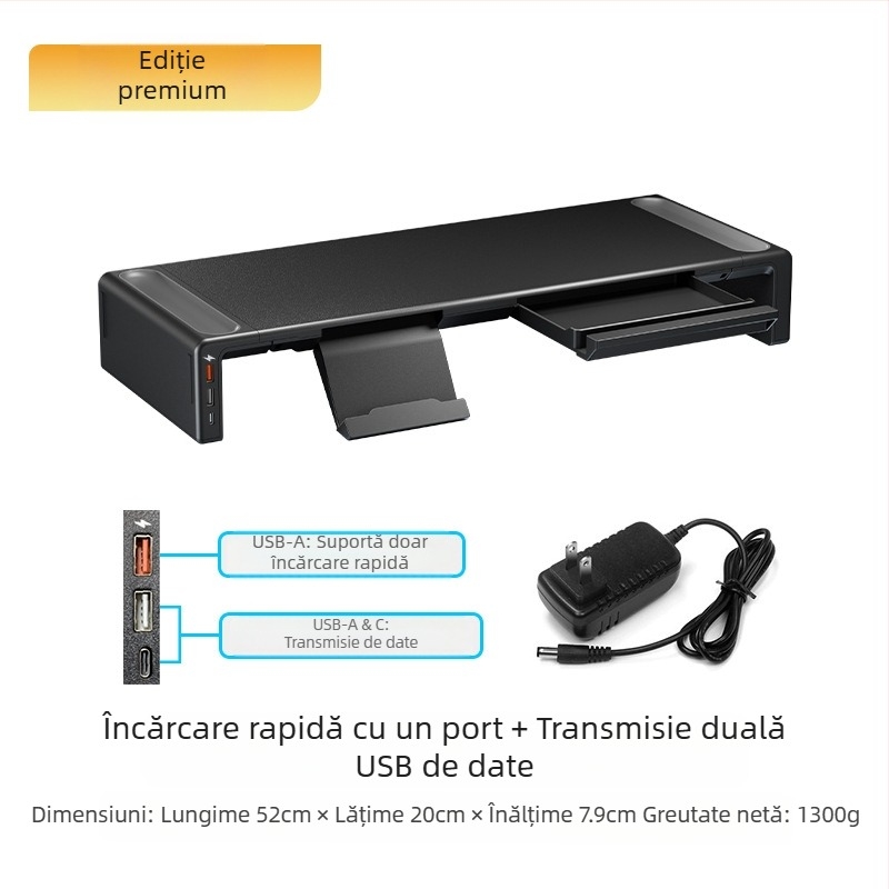 Suport de bază elevat pentru monitor Oimaster, extensie USB pliabilă, stocare pe desktop pentru computer