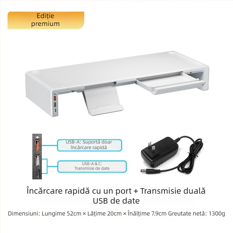 Suport de bază elevat pentru monitor Oimaster, extensie USB pliabilă, stocare pe desktop pentru computer