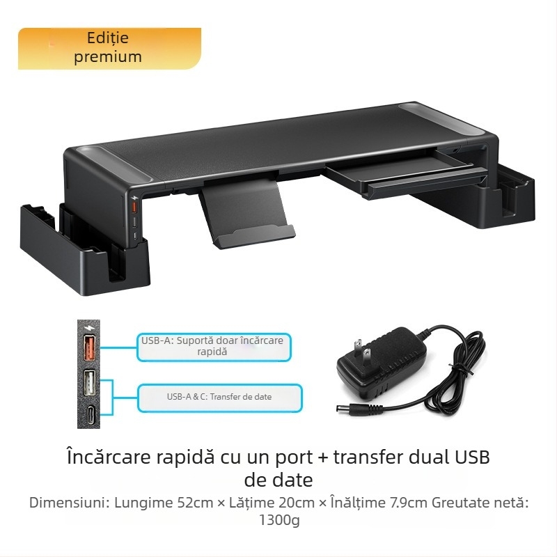 Suport de bază elevat pentru monitor Oimaster, extensie USB pliabilă, stocare pe desktop pentru computer