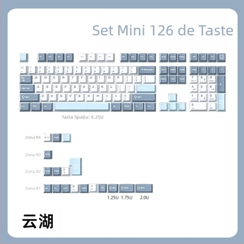 Capac cheie Cloud Lake Spades Q Macaron, set complet mic, cu 126 de taste, injecție bicoloră, rezistent la uzură și durabil