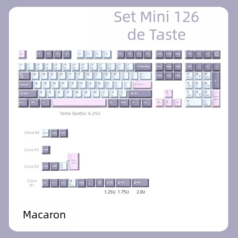Capac cheie Cloud Lake Spades Q Macaron, set complet mic, cu 126 de taste, injecție bicoloră, rezistent la uzură și durabil