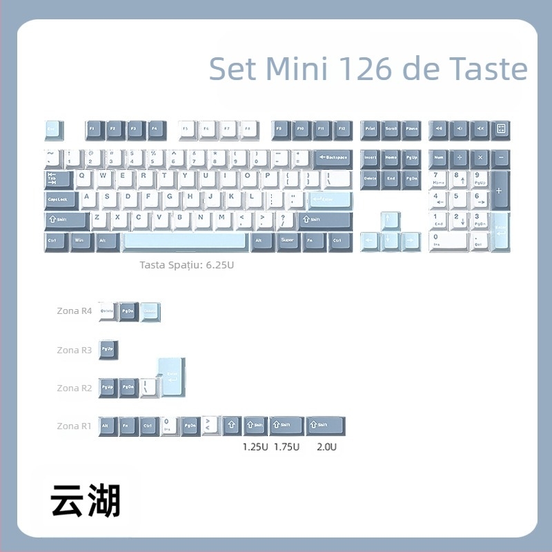 Capac cheie Cloud Lake Spades Q Macaron, set complet mic, cu 126 de taste, injecție bicoloră, rezistent la uzură și durabil
