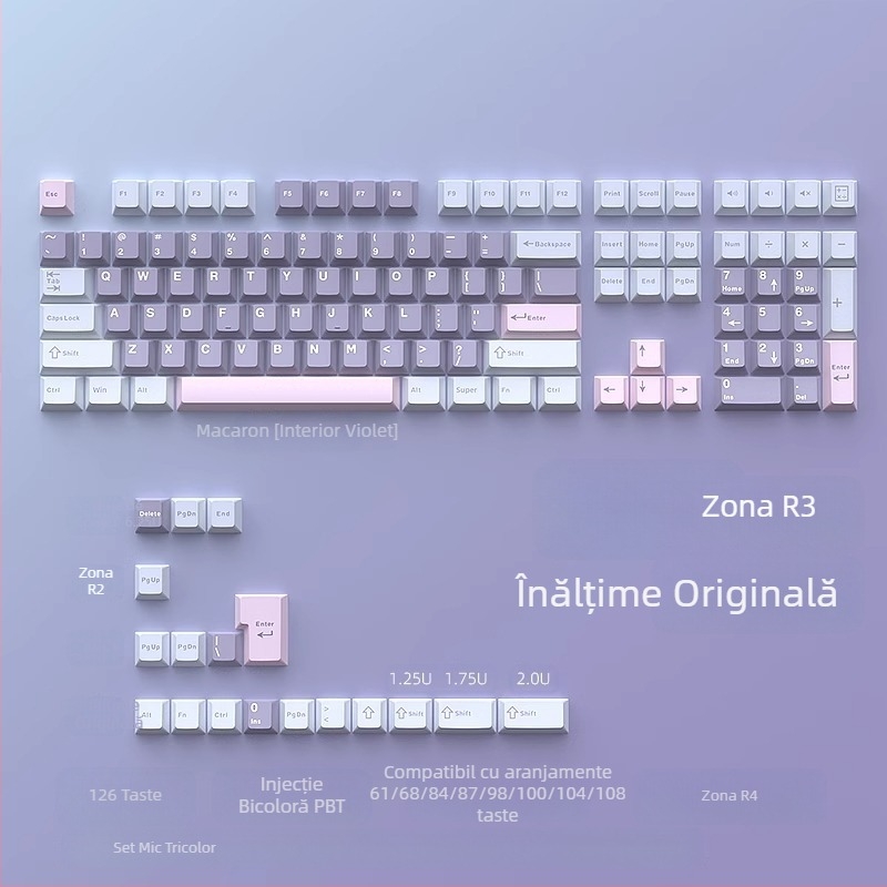 Capac cheie Cloud Lake Spades Q Macaron, set complet mic, cu 126 de taste, injecție bicoloră, rezistent la uzură și durabil