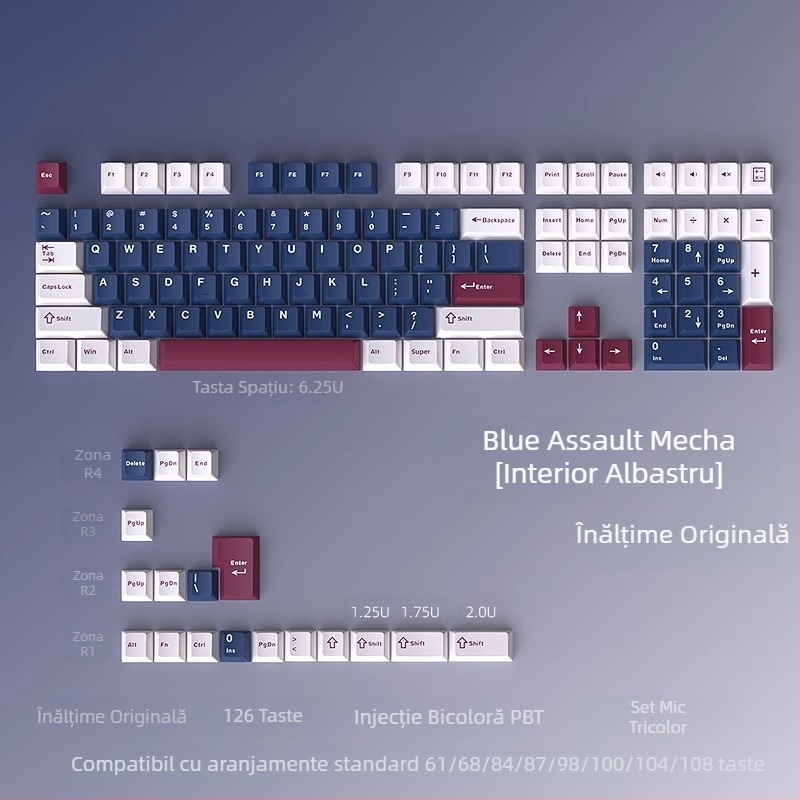 Capac cheie Cloud Lake Spades Q Macaron, set complet mic, cu 126 de taste, injecție bicoloră, rezistent la uzură și durabil