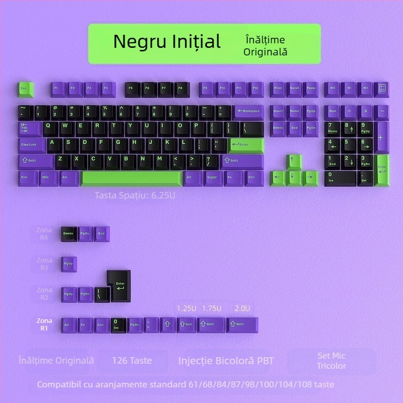 Capac cheie Cloud Lake Spades Q Macaron, set complet mic, cu 126 de taste, injecție bicoloră, rezistent la uzură și durabil