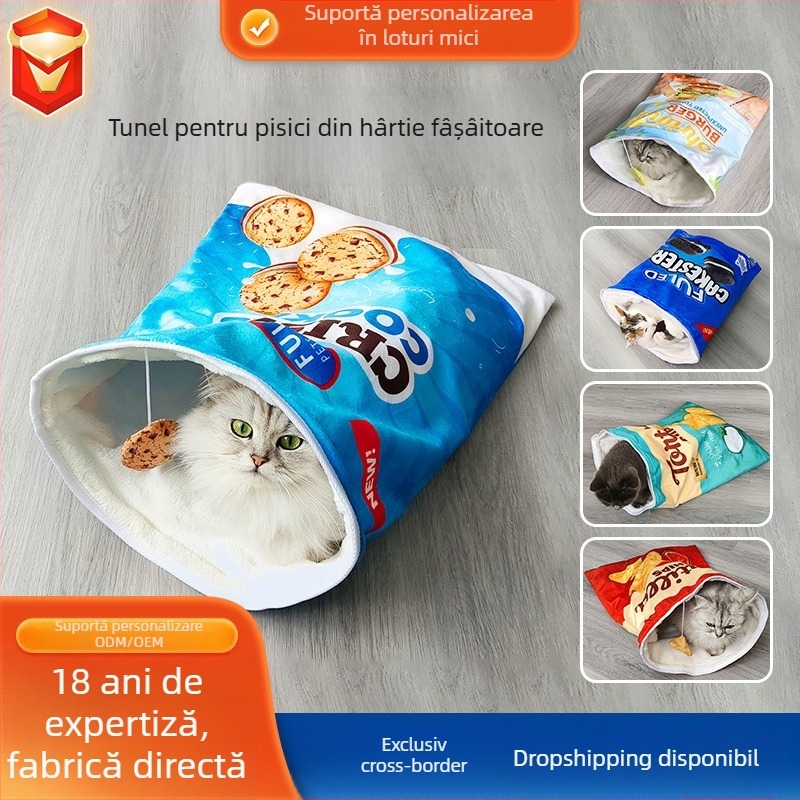 Sac de dormit pentru pisici transfrontalier, hârtie sonoră, căptușit cu fleece, cald, cuib pentru pisici, sac de dormit pentru pisici, cuib moale pentru pisici, toamnă și iarnă